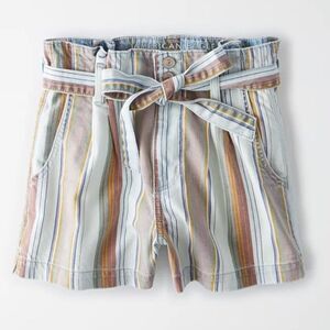 American Eagle Mom‎ Shorts Striped High Waisted Tie Belt Womens Casual
